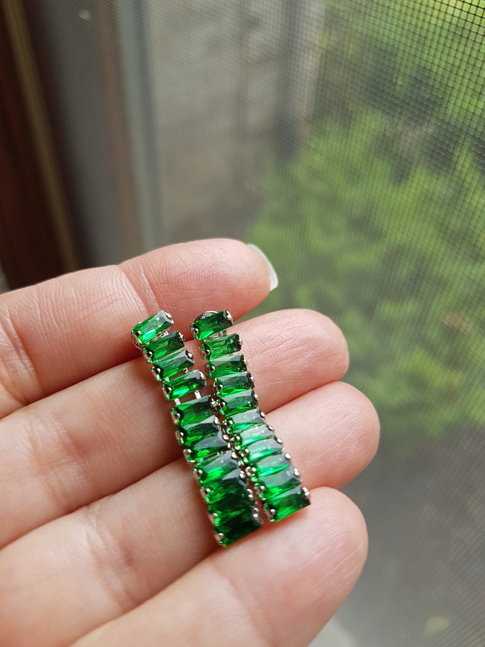 Swarovski Elements Silver Emerald Green Emerald-cut Baguette Tennis Necklace NEW - Picture 12 of 17